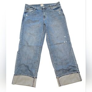 Women's Straight Leg Cuffed Ankle Distressed Jeans,  Size 16